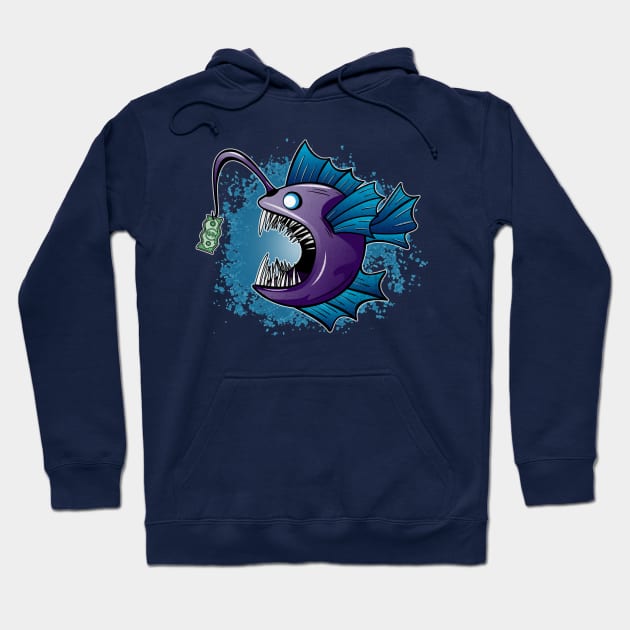 Grunge Anglerfish Dollar Fishing Hoodie by PawkyBear